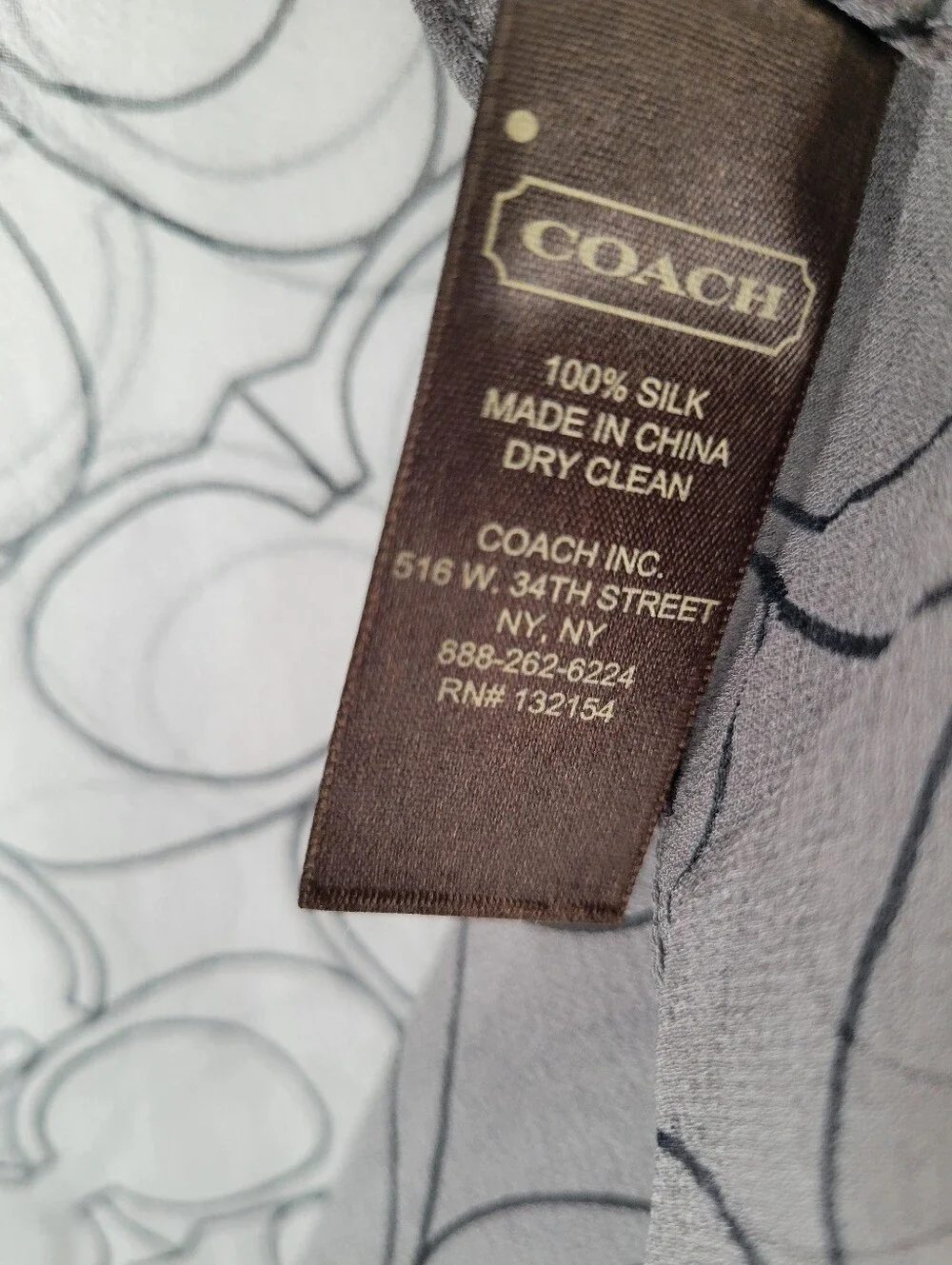 Coach Gray Logo Print Lightweight Scarf 100% silk